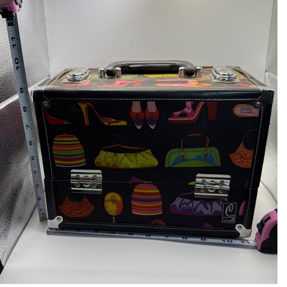 Caboodles Makeup Train Case Organizer Cosmetic Bag Handbag Fashion Heels Purses